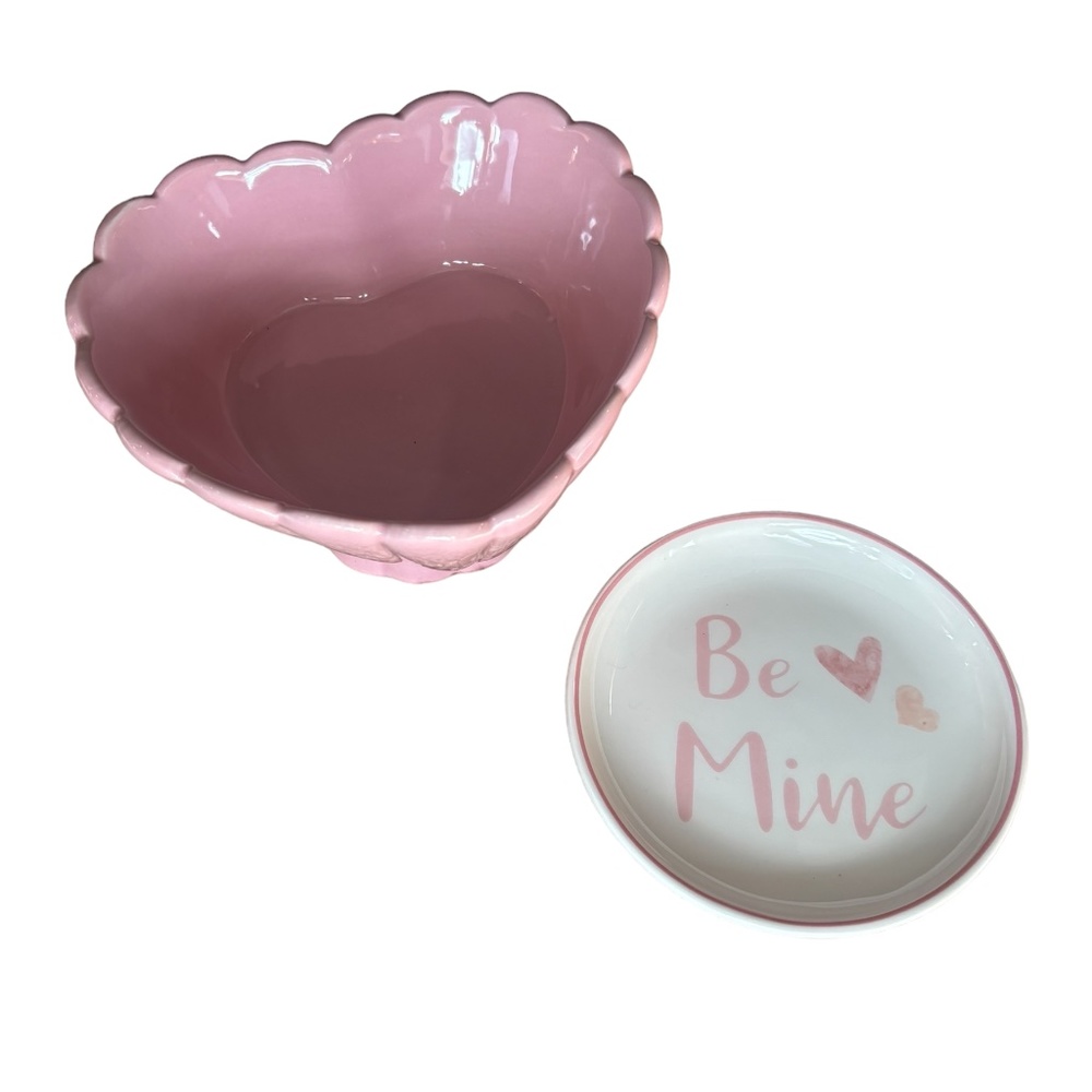 NWT Valentine Ceramic Heart Pedestal Dish and Ceramic Trinket Tray